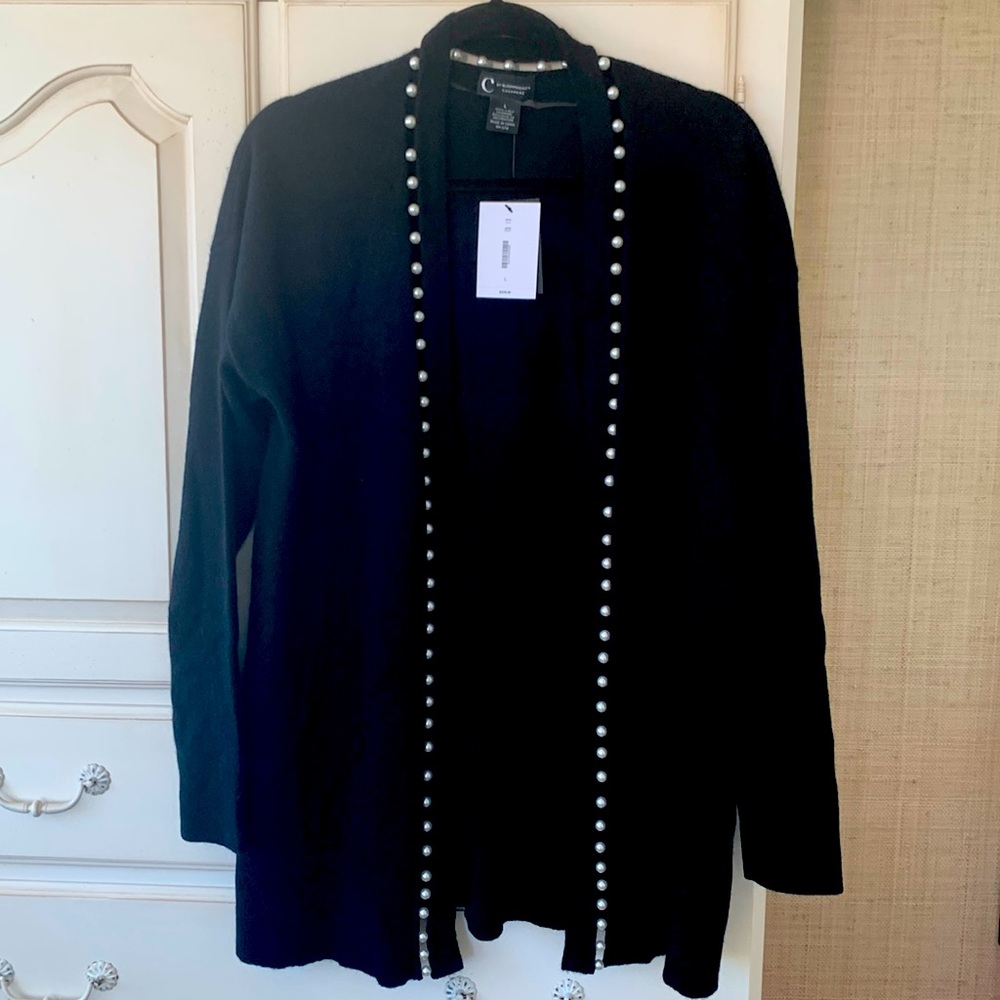 Black cashmere cardigan with pearl detail
